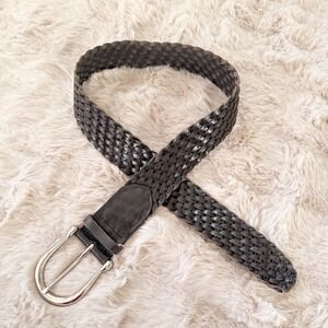 Michael Kors Braided Leather Belt Woven Horseshoe Silver Buckle Dark Brown Small